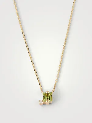 14K Gold Drop Necklace With Peridot And Diamond