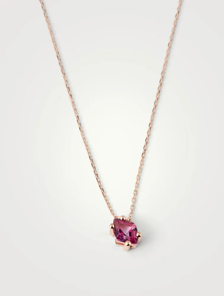 Crete 14K Rose Gold Drop Necklace With Pink Topaz