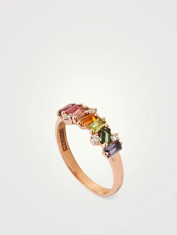 Rainbow Amalfi 14K Rose Gold Half-Wave Band With Gemstones And Diamonds