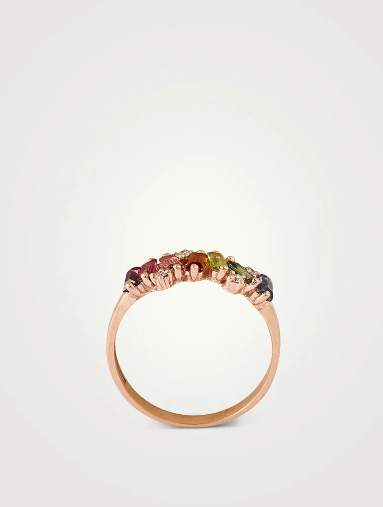 Rainbow Amalfi 14K Rose Gold Half-Wave Band With Gemstones And Diamonds
