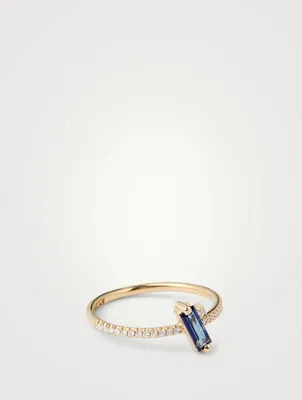 Santorini 14K Gold Stacking Ring With Blue Topaz And Diamonds