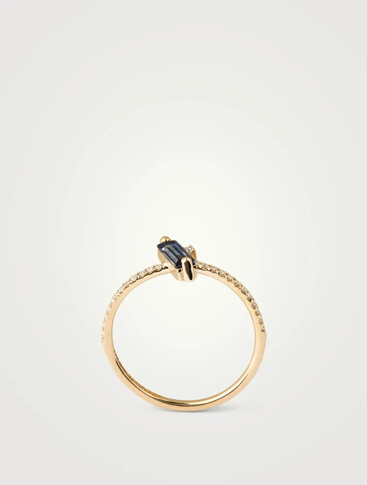 Santorini 14K Gold Stacking Ring With Blue Topaz And Diamonds