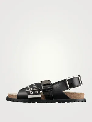 Leather And Fabric Slingback Sandals With Buckles