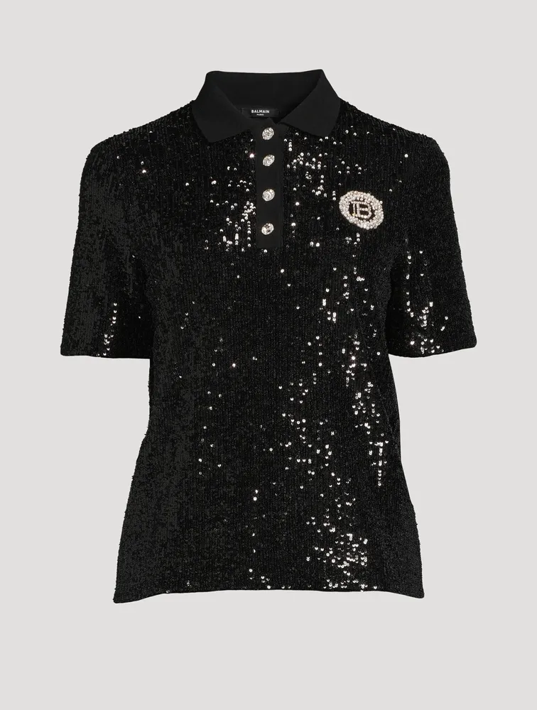 Sequined Polo With Embroidered Logo