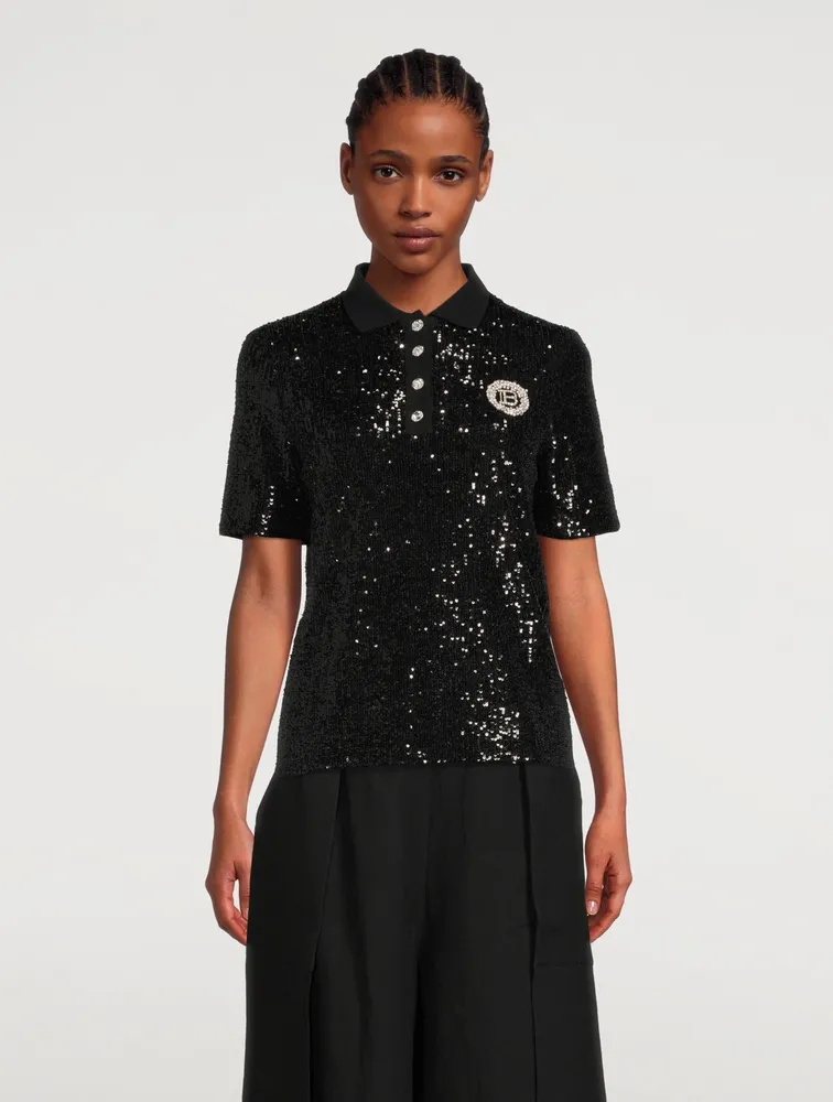 Sequined Polo With Embroidered Logo