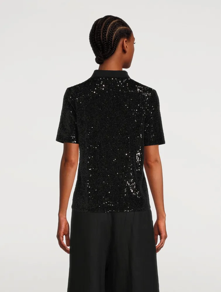 Sequined Polo With Embroidered Logo