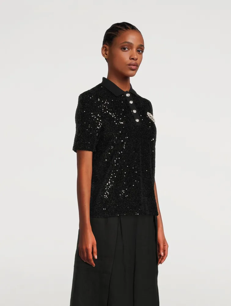 Sequined Polo With Embroidered Logo