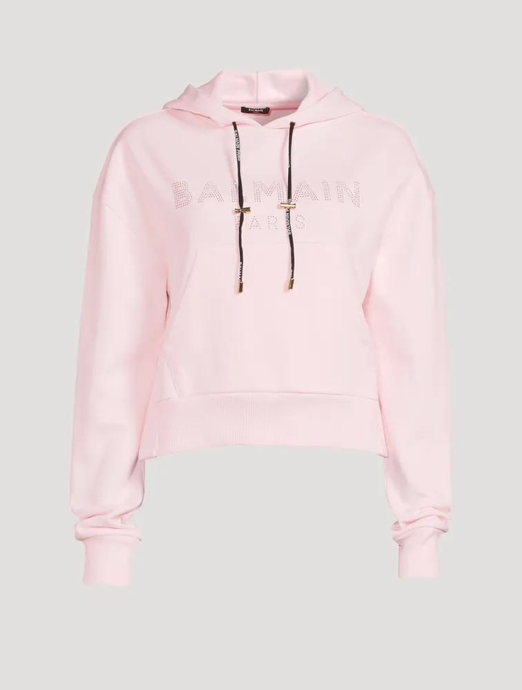 Cropped Hoodie With Rhinestone Logo