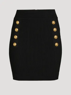 High-Waisted Button-Trim Mini Skirt