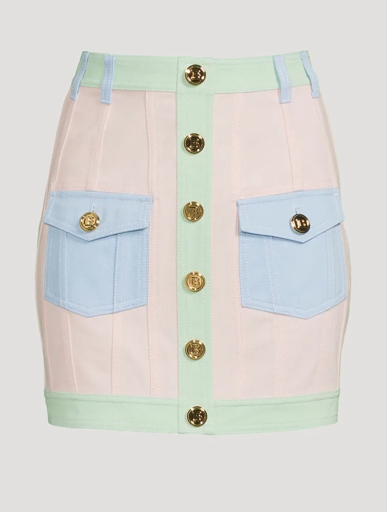 Buttoned Patchwork Mini Denim Skirt