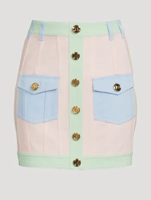 Buttoned Patchwork Mini Denim Skirt