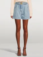 High-Waisted Belted Denim Shorts