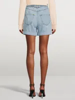 High-Waisted Belted Denim Shorts