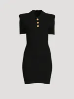 Knit Mini Dress With Goldtone Buttons