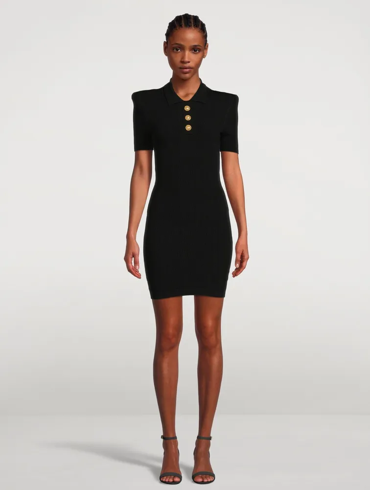 Knit Mini Dress With Goldtone Buttons