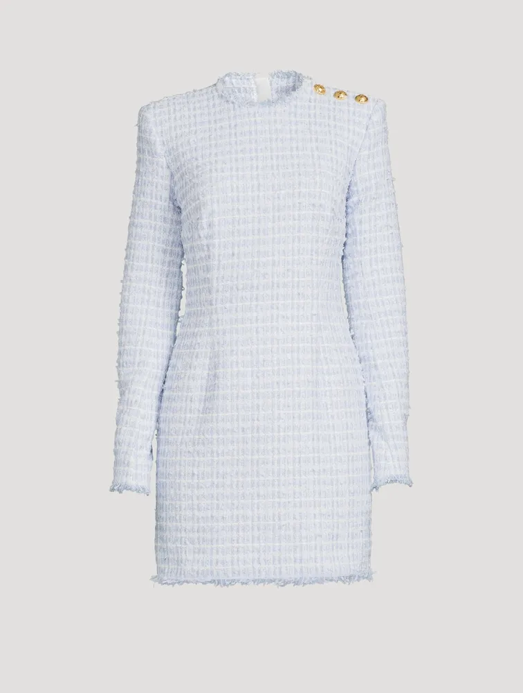 Tweed Long-Sleeve Mini Dress