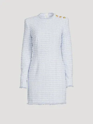 Tweed Long-Sleeve Mini Dress