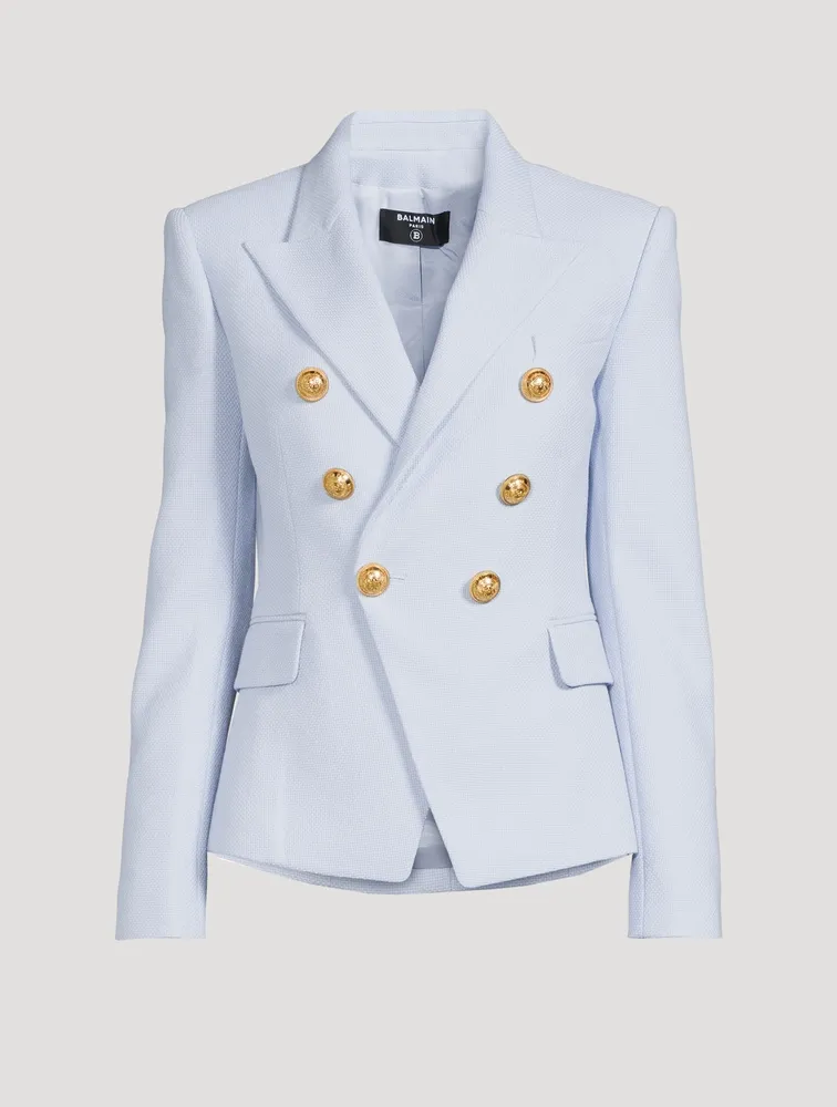 Cotton Pique Six-Button Blazer