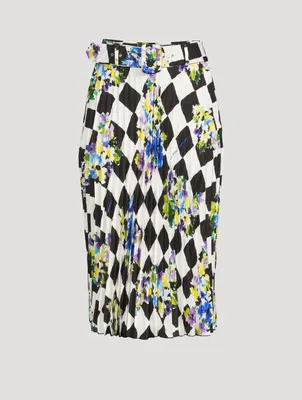 Check Pleated Midi Skirt With Belt