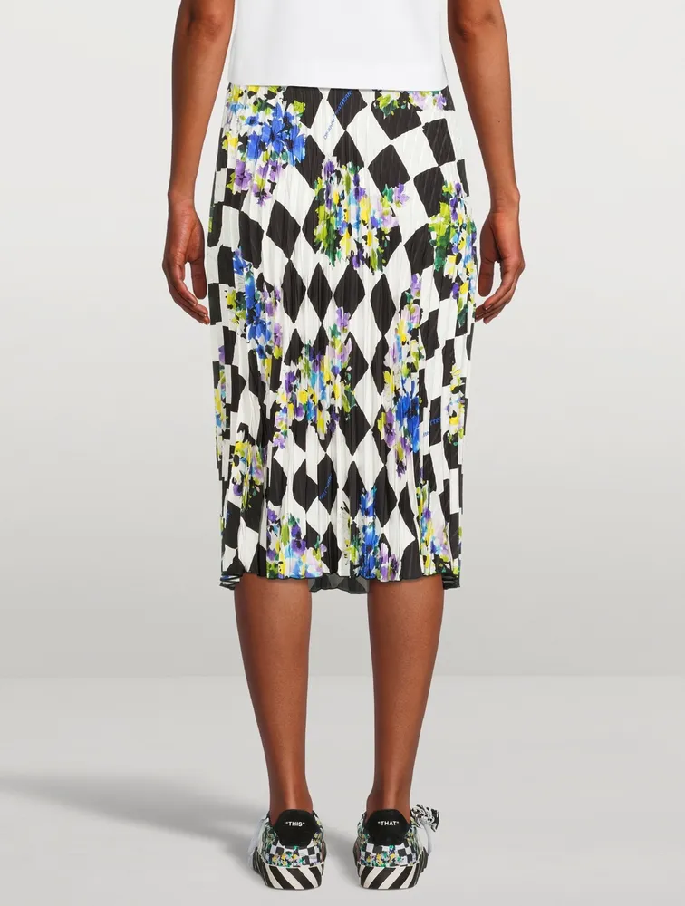 Check Pleated Midi Skirt With Belt