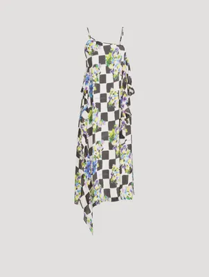 Silk-Blend Midi Dress Check Print