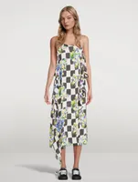 Silk-Blend Midi Dress Check Print