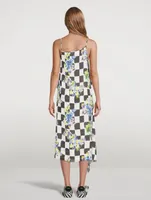 Silk-Blend Midi Dress Check Print