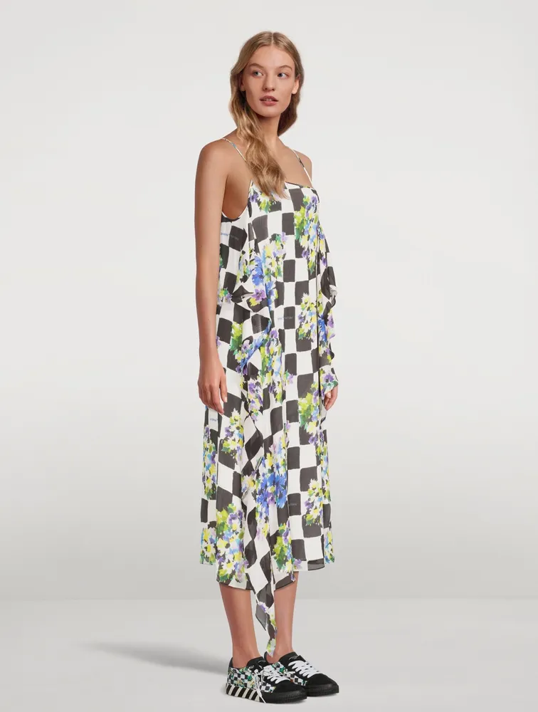 Silk-Blend Midi Dress Check Print