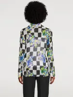 Silk-Blend Wrap Blouse Check Print