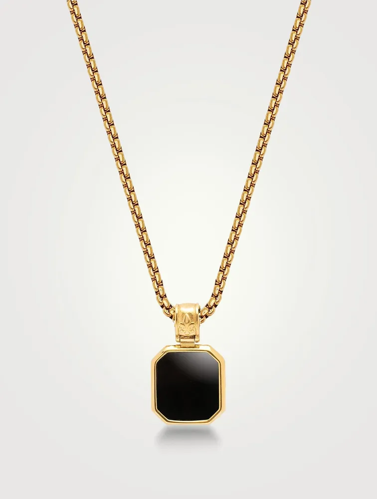 18K Gold Plated Necklace With Matte Onyx