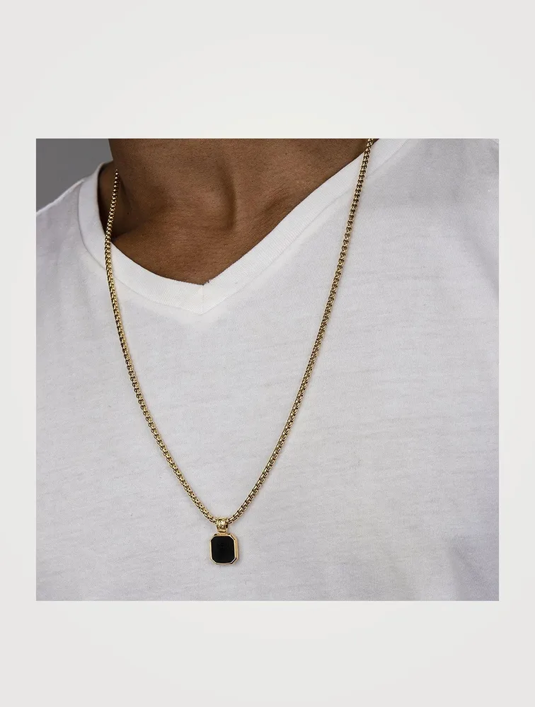 18K Gold Plated Necklace With Matte Onyx