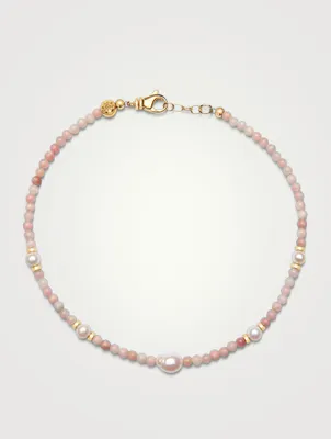 Pink Opal Choker Necklace With Pearls