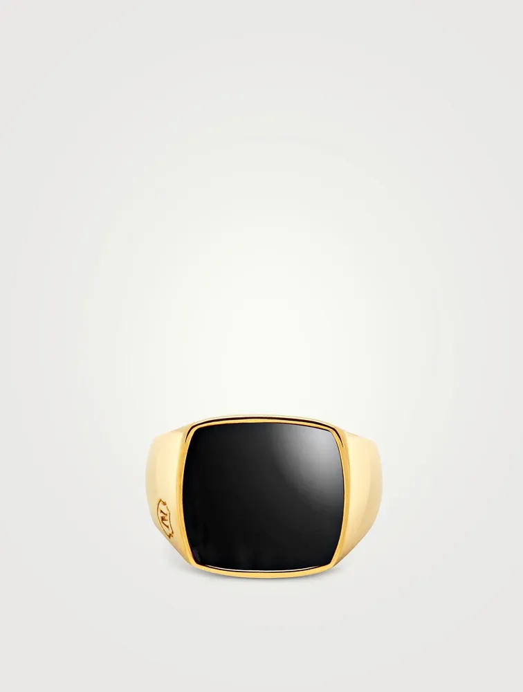 18K Gold Plated Signet Ring With Onyx