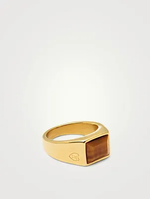 18K Gold Plated Square Signet Ring With Brown Tiger Eye