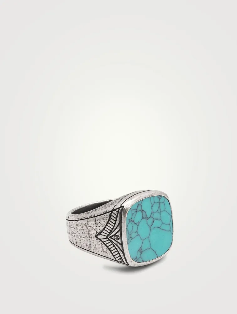 Vintage Sterling Silver Signet Ring With Turquoise