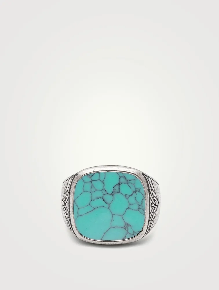 Vintage Sterling Silver Signet Ring With Turquoise