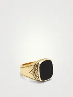 Vintage 18K Gold Plated Signet Ring With Matte Onyx