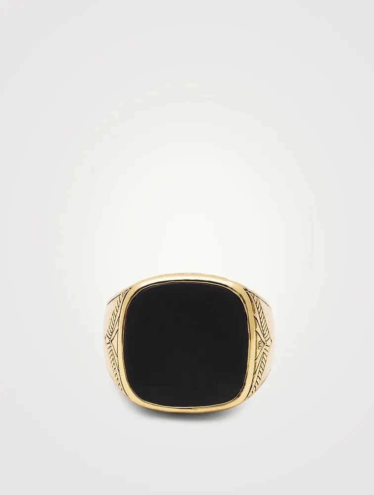 Vintage 18K Gold Plated Signet Ring With Matte Onyx