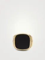 Vintage 18K Gold Plated Signet Ring With Matte Onyx