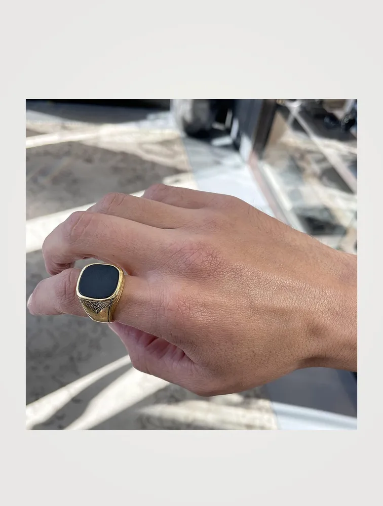 Vintage 18K Gold Plated Signet Ring With Matte Onyx