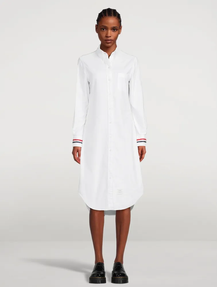 Oxford Midi Shirt Dress With Embroidered Cuffs