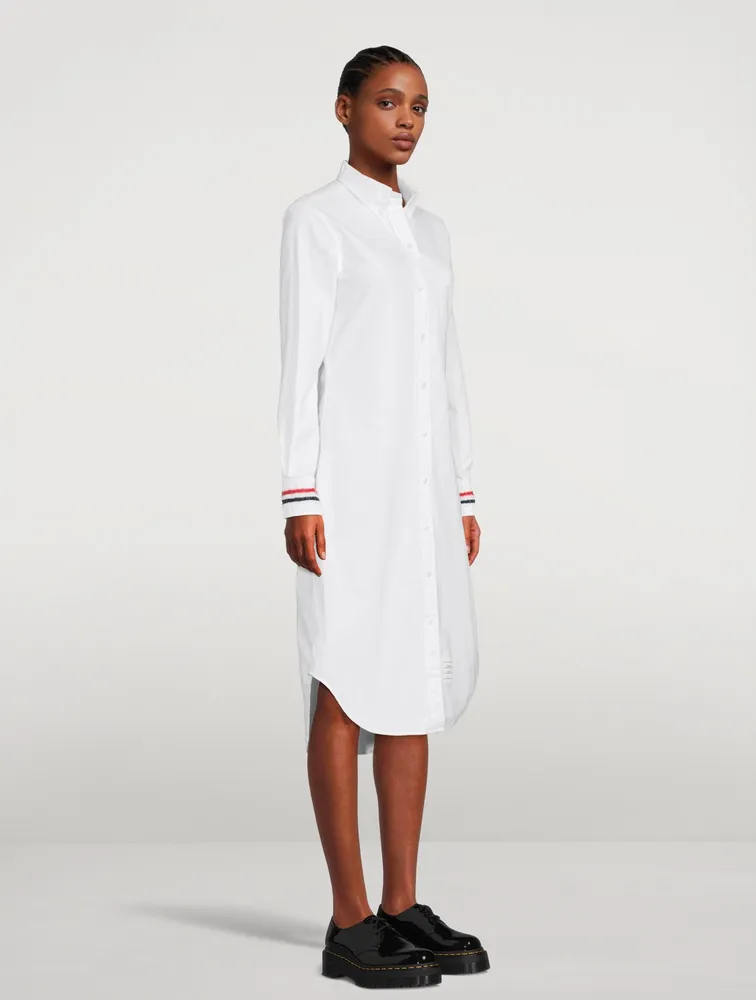 Oxford Midi Shirt Dress With Embroidered Cuffs