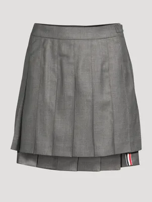 Wool Dropped Back Pleated Mini Skirt