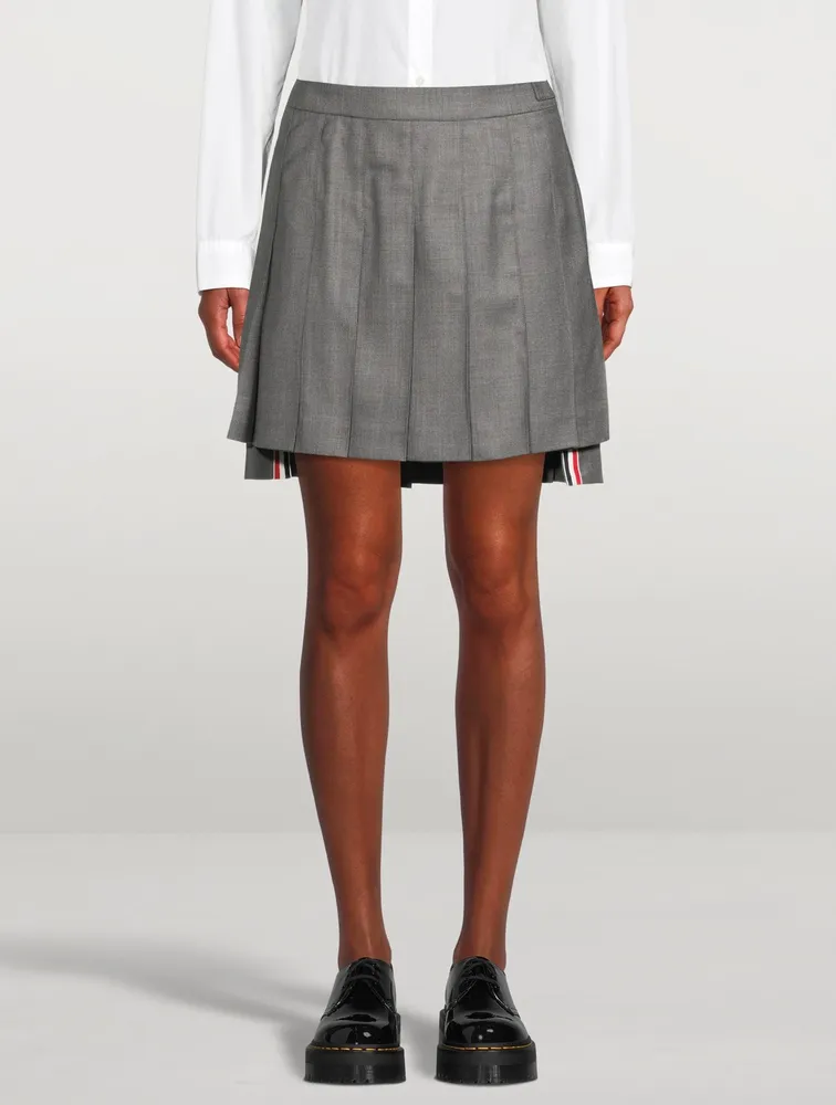 Wool Dropped Back Pleated Mini Skirt