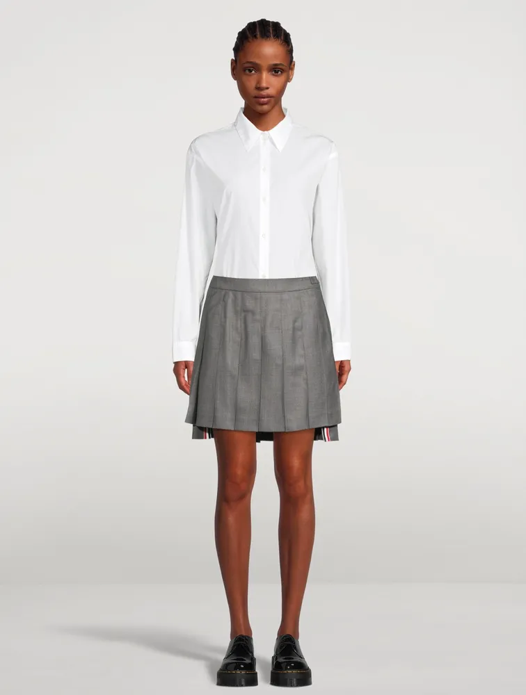 Wool Dropped Back Pleated Mini Skirt