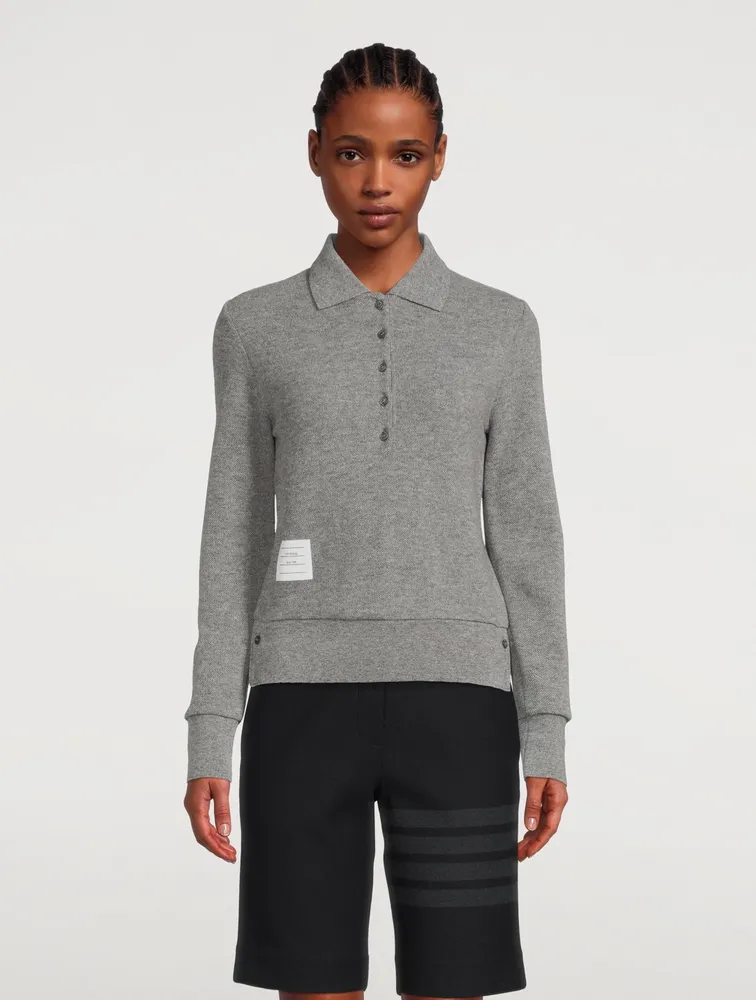 Long-Sleeve Cashmere Polo Sweater