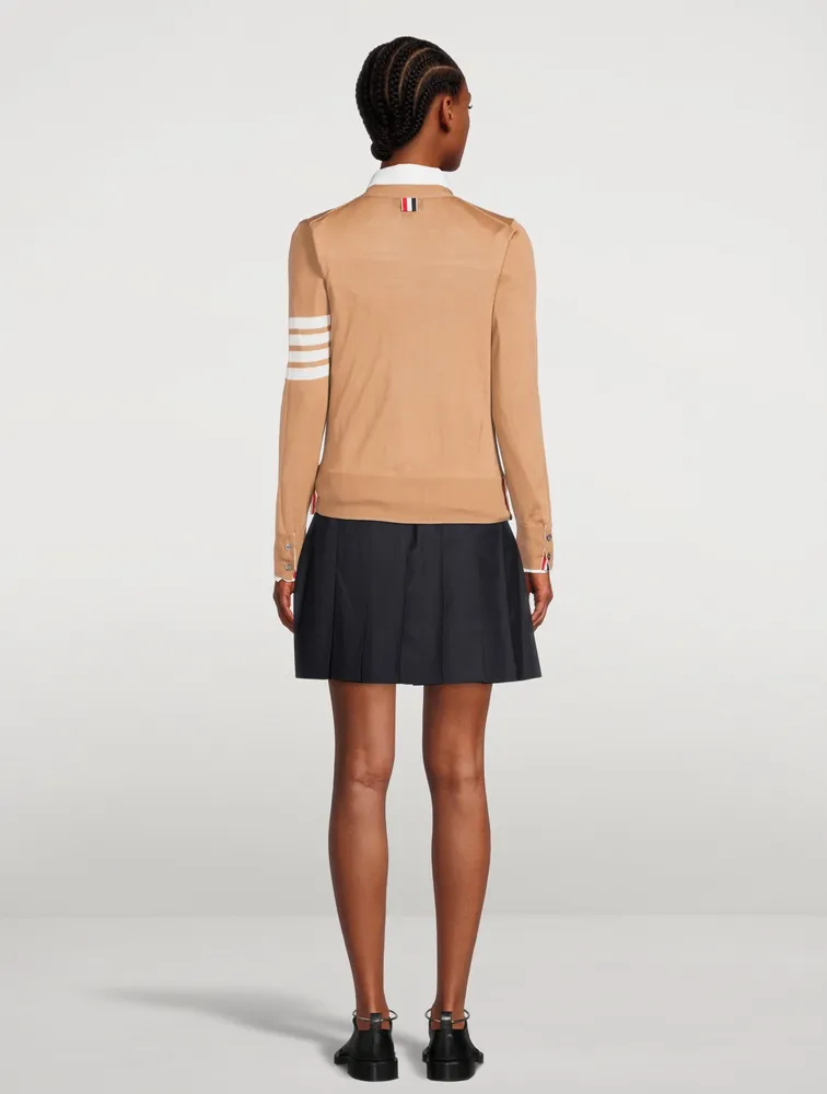 Wool Cardigan With Four-Bar Stripe