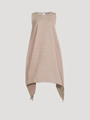 Crispy Sleeveless Midi Dress In Striped Print
