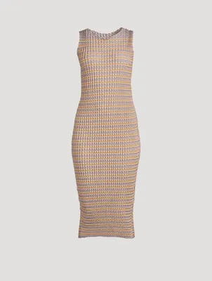 Spongy Sleeveless Midi Dress In Striped Print