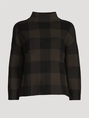 Virgin Wool Sweater Checkerboard Print